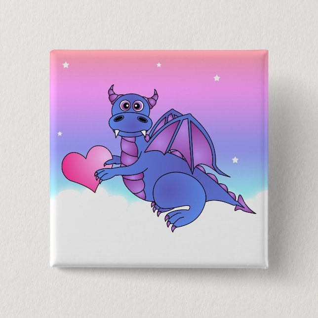 Botón lindo del corazón del dragón - rosa - (Anverso)