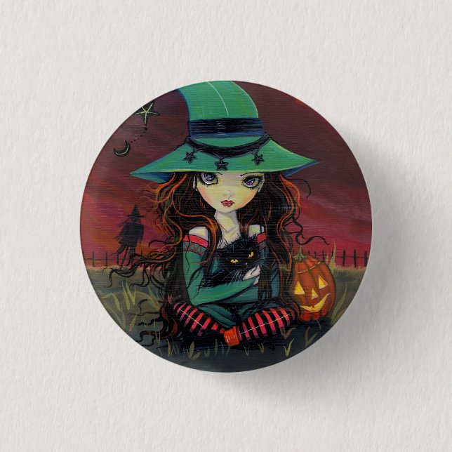 botón LIttle Witch and Black Cat Halloween (Anverso)