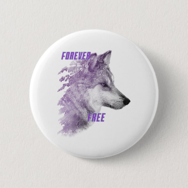 Botón Lobo Violeta Para Siempre Libre (Anverso)