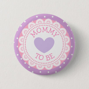 Botón "Mamá" del punto de polka morado y rosa