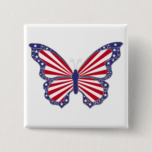 Botón Mariposa Azul Y Blanco Rojo Patriótico (Anverso)