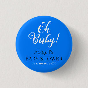 Botón moderno de Baby Shower azul con texto Person