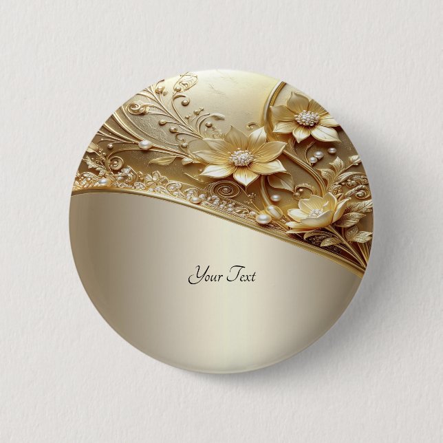 Botón moderno ornado de flores de oro con perlas (Anverso)