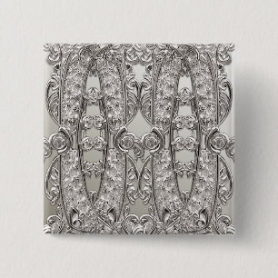 Botón moderno ornamentado de plata
