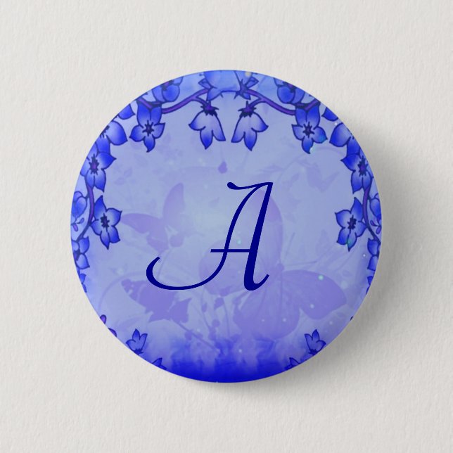 botón Monograma de deco floral azul (Anverso)