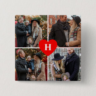 Botón Monograma del corazón rojo del Collage de 