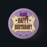 botón Morado de Cumpleaños de Cowgirl<br><div class="desc">Botón Morado De Cumpleaños De Nova. Este divertido botón de cumpleaños está diseñado con un divertido estilo campestre occidental. Creado con un fondo de bandana morado con un gorra de vaquera morado.</div>