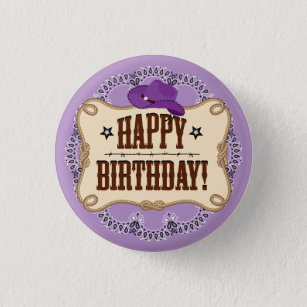 botón Morado de Cumpleaños de Cowgirl