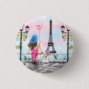 Botón Mujer en París con Torre Eiffel
