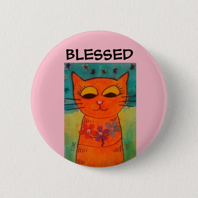 BOTÓN naranja CAT ART BLESSED (Anverso)