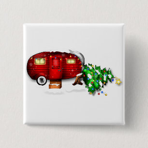Botón Navidades de campanario rojo retro vintage