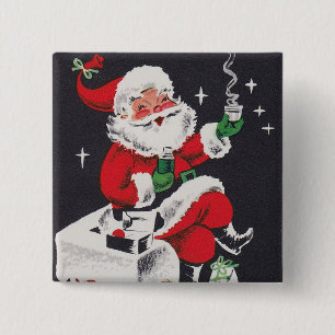 botón Navidades retro vintage de vacaciones Santa