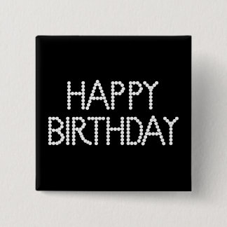 Botón negro y blanco del feliz cumpleaños del
