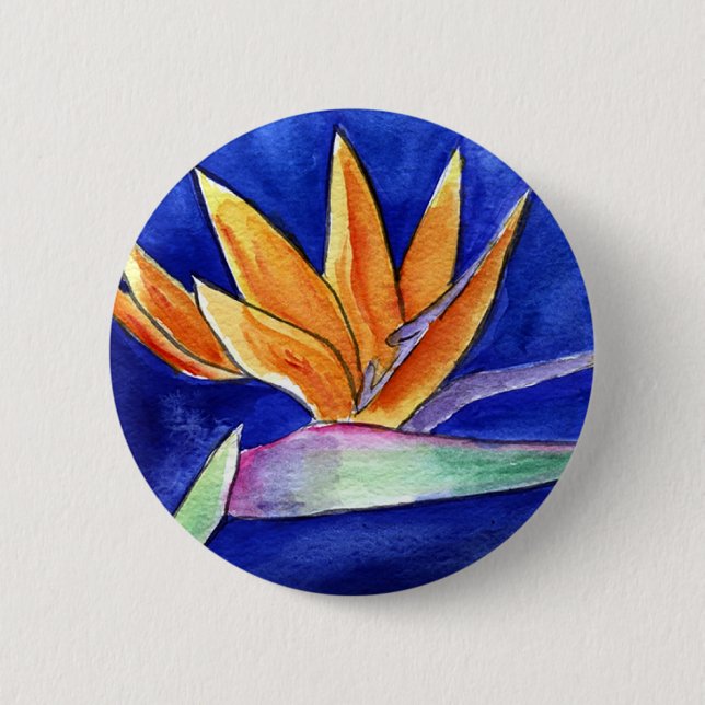 Botón o Pin de Arte de Flor de Ave del Paraíso (Anverso)