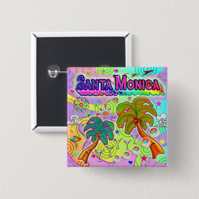 botón Objetivo de Vacaciones de Santa Mónica (Anverso y reverso)