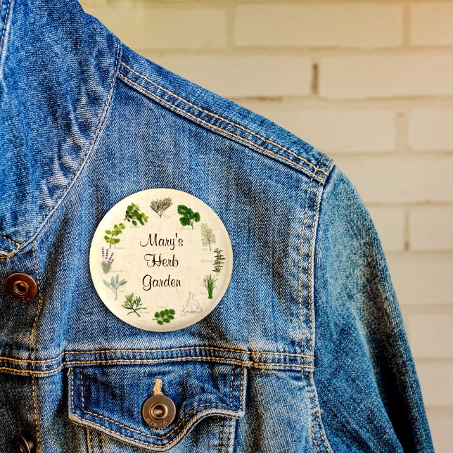 Botón para mostrar tu jardín de hierbas (Show off Your Herb Garden Button. Personalize with your custom text. Fragrant, flavorful herbs.)