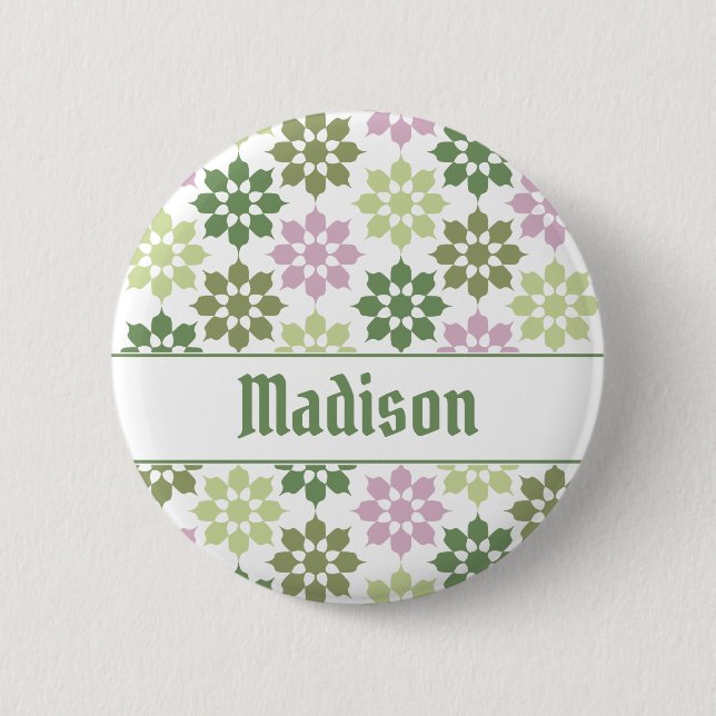 botón Patrón de flor de nombre personalizado (Anverso)