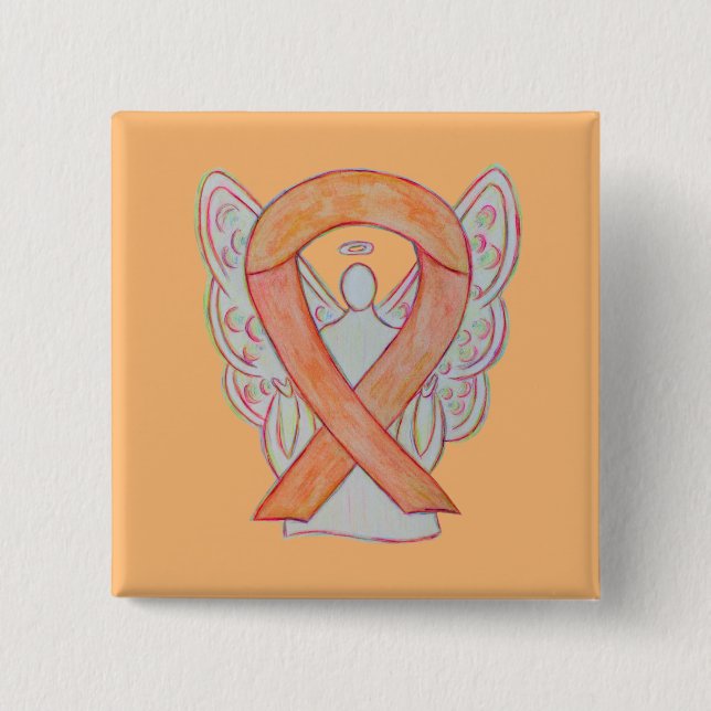 botón Peach Awareness Ribbon Angel Personalizado A (Anverso)
