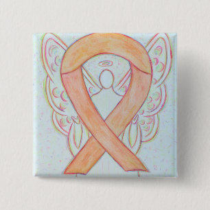 botón Peach Awareness Ribbon Angel Personalizado A