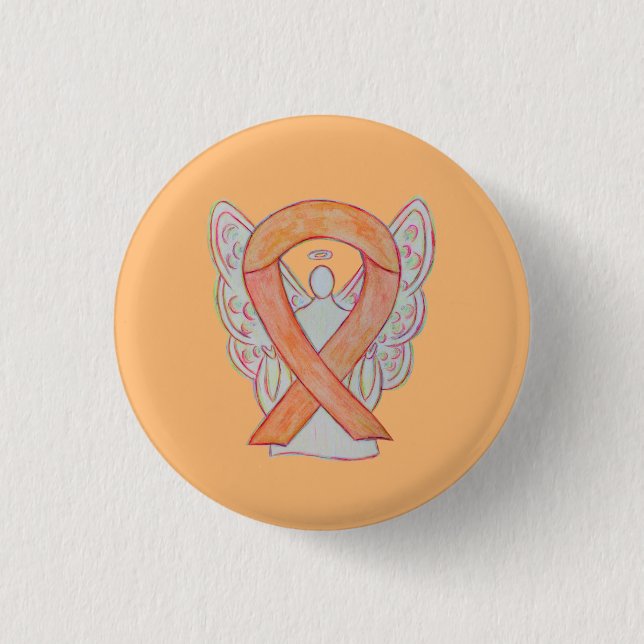 botón Peach Awareness Ribbon Angel Personalizado A (Anverso)