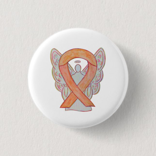 botón Peach Awareness Ribbon Angel Personalizado A (Anverso)