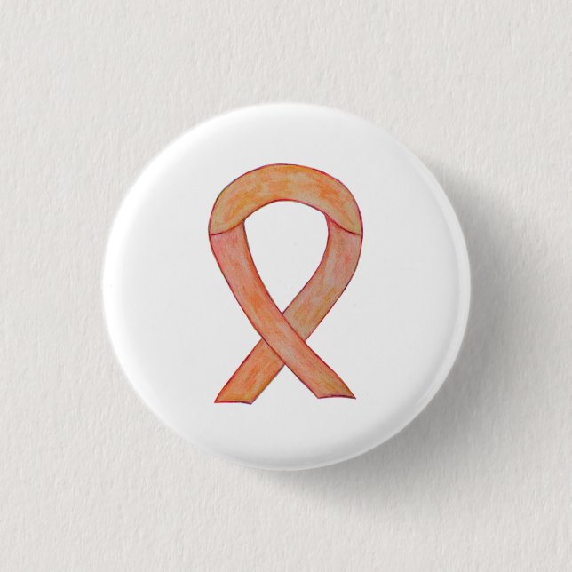 botón Peach Awareness Ribbon Personalizado Art Pin (Anverso)