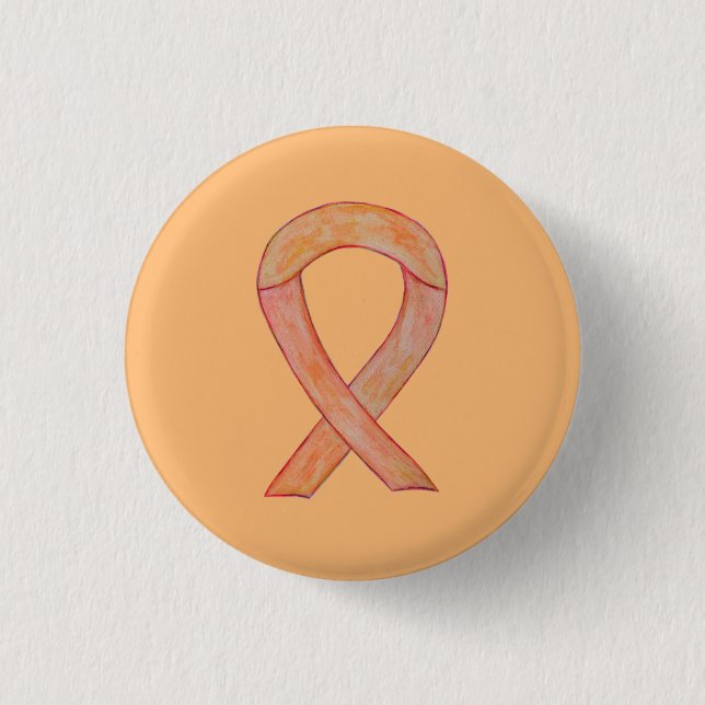 botón Peach Awareness Ribbon Personalizado Art Pin (Anverso)