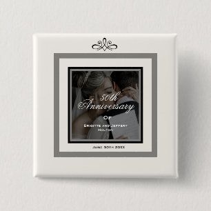 Botón personalizable de aniversario 50 blanco