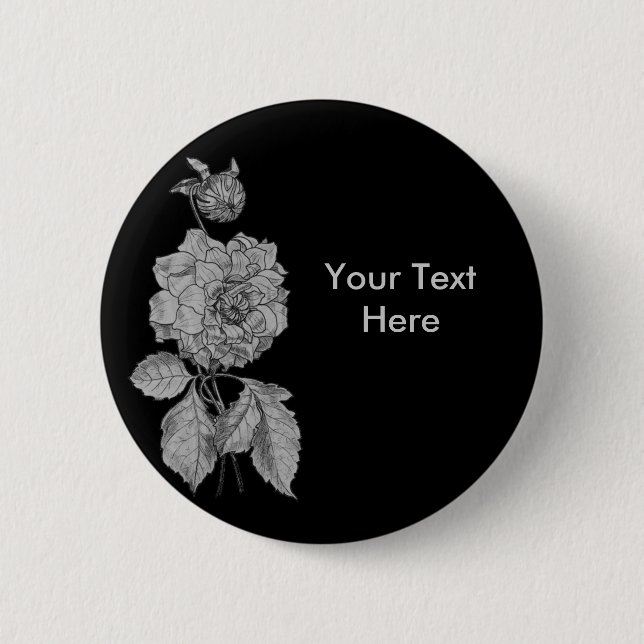 botón Personalizable de flores de Peony plateado (Anverso)