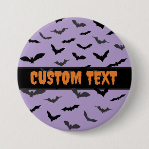 Botón personalizable de Halloween, murciélagos neg