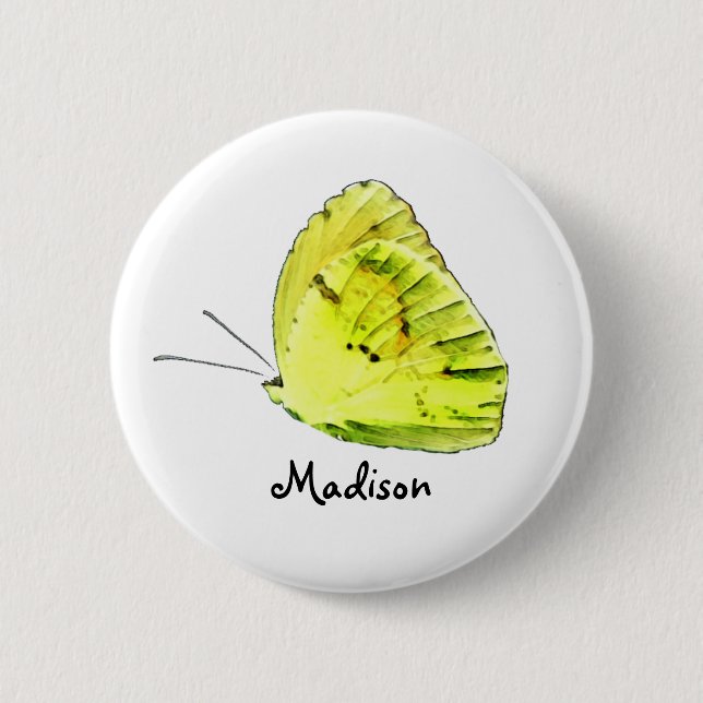 Botón personalizado amarillo de la mariposa de (Anverso)