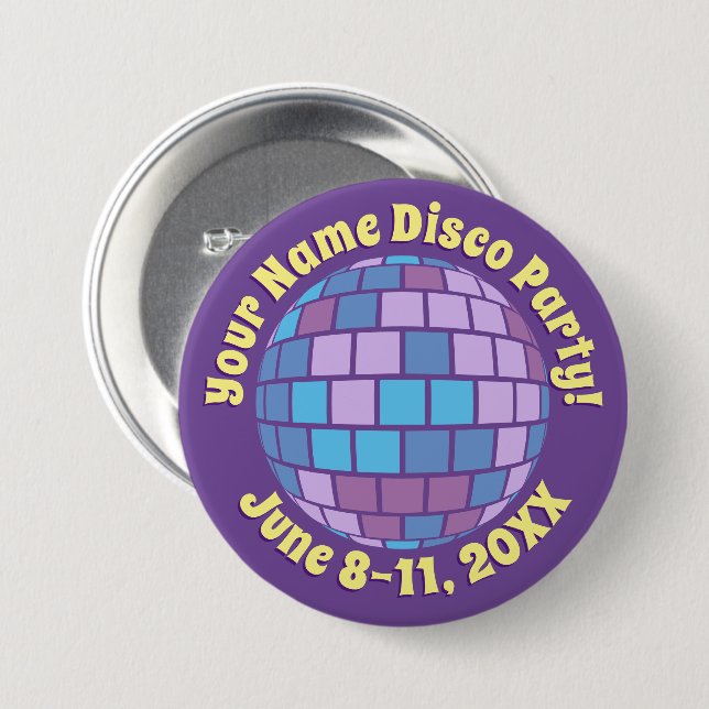 Botón Personalizado Bola de Discoteca Morada Retro (Anverso y reverso)