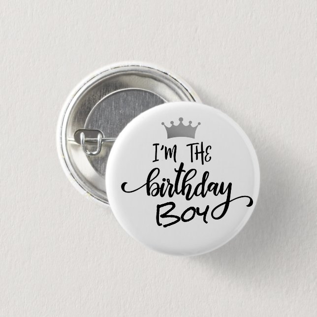 Botón personalizado de corona "Soy el cumpleañero" (Anverso y reverso)