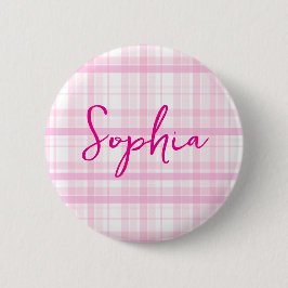 Botón personalizado de cuadros rosados con nombre 