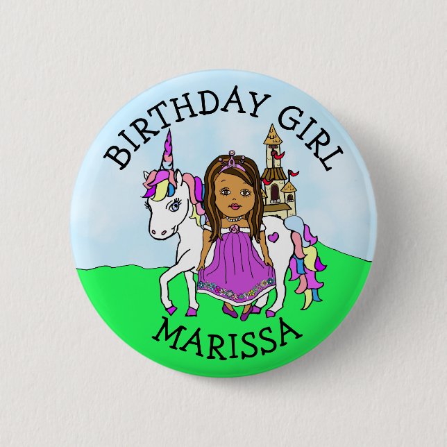 Botón personalizado de cumpleaños Princesa Unicorn (Anverso)