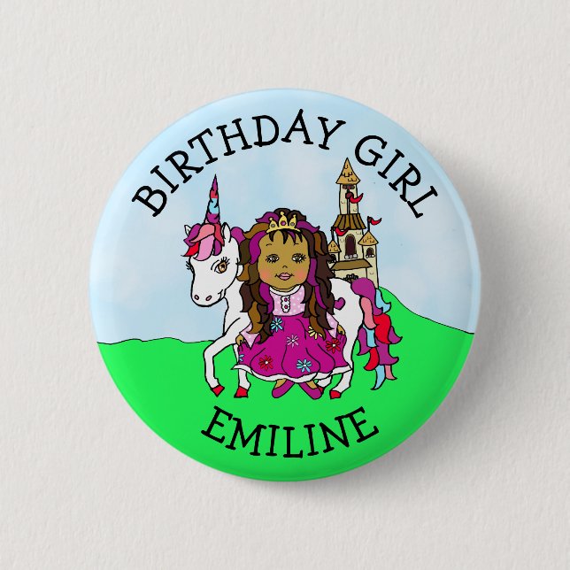 Botón personalizado de cumpleaños Princesa Unicorn (Anverso)
