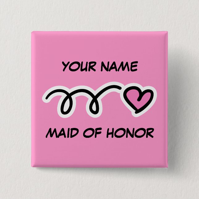 Botón personalizado de dama de honor con corazón l (Anverso)