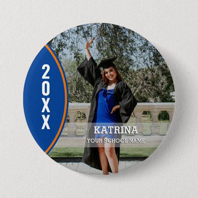 botón Personalizado de foto de graduación naranja  (Anverso)