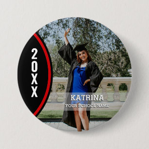 Botón Personalizado de foto de graduación rojo y