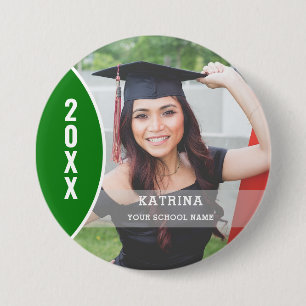 botón Personalizado de foto de graduación verde y 