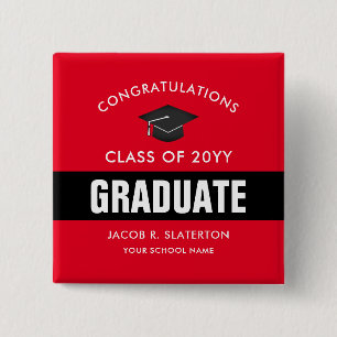 Botón personalizado de graduación rojo y negro