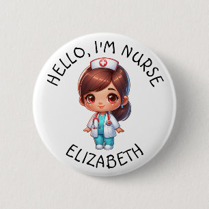 Botón Personalizado De La Enfermera De Hola Im (Añ