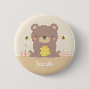 Botón Personalizado de Oso y Abejas del Bosque Enc