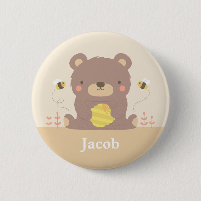 Botón Personalizado del Oso y las Abejas de Woodla (Anverso)