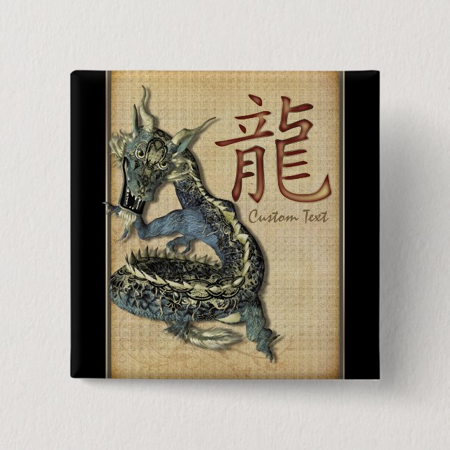 Botón personalizado dragón azul chino (Anverso)