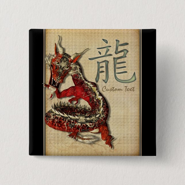 Botón personalizado dragón rojo chino (Anverso)