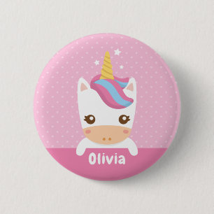 Botón Personalizado Niñas Unicornio Bebé Lindo Ros