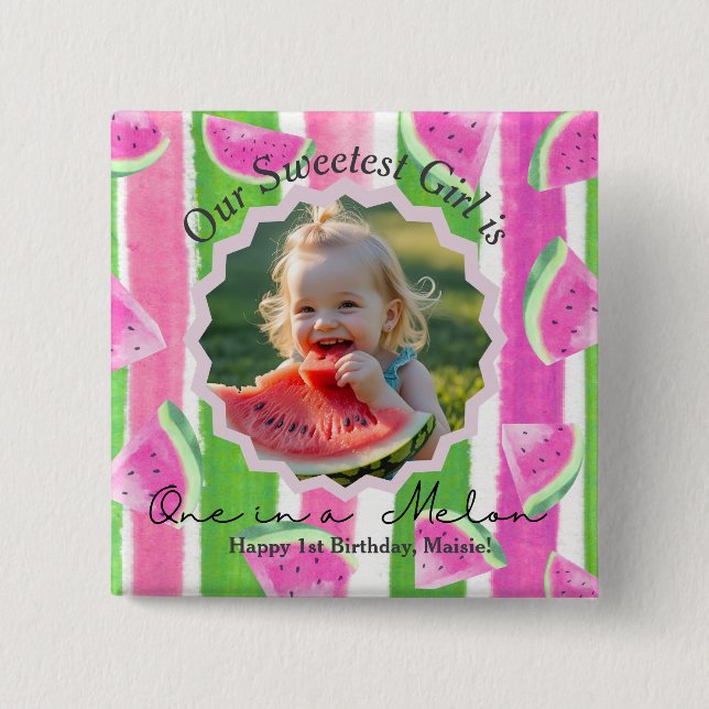 botón personalizado uno en un cumpleaños de melón (Anverso)