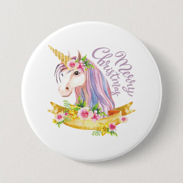 botón Pin de Feliz Navidad Unicornio (Anverso)