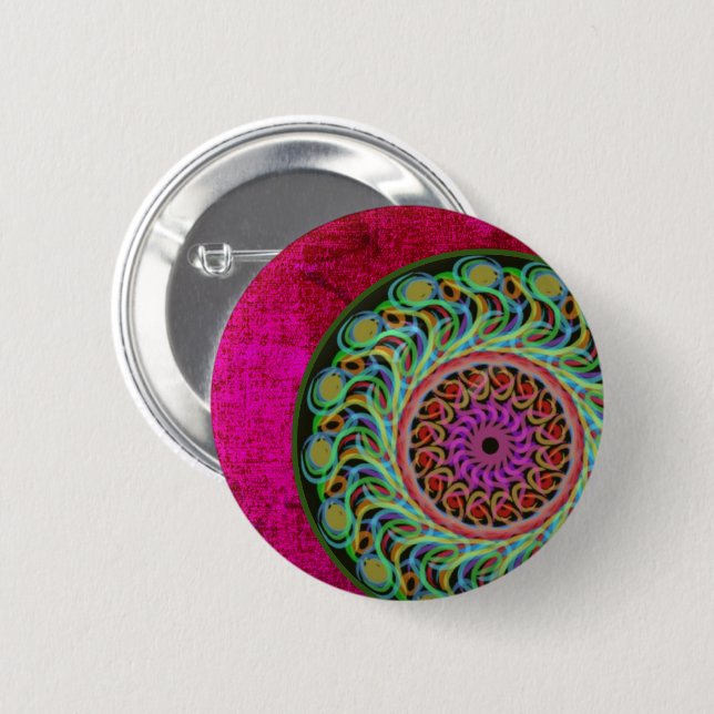 botón Pin de Mandala rosa y verde (Anverso y reverso)